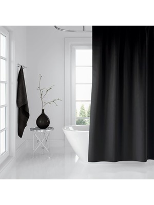 Tr Banyo Perdesi 1X240X200 Tek Kanat Duş Perdesi Halka Hediyeli Duşakabin Perdesi 0010 Siyah, Bapj