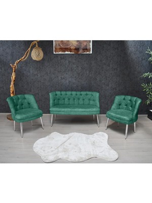 Kolsuz Çay Seti 2+1+1 Balkon Ofis Cafe Bahçe Koltuk Takımı | Krom Metal Ayak Su Yeşili Su Yeşili
