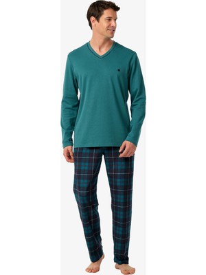 Blackspade Erkek Uzun Kollu Üst Ribana Alt Polar Okyanus Yeşili Pijama Takımı C8T7N904