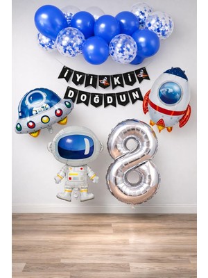 Uzay Konsepti Doğum Günü Parti Kutlama Seti; Astronot, Ufo ve Uzay Gemisi Folyo Balon Set (8)