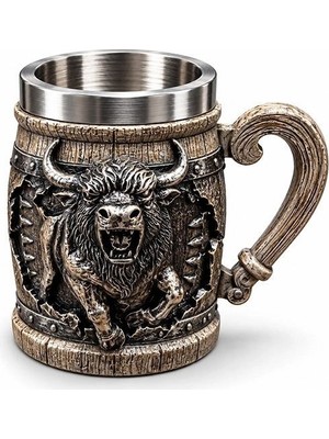Hace Bazaar Boğa Figürlü 3D Kabartmalı Paslanmaz Çelik Kadeh Kupa ALK6547