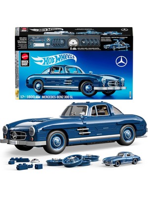 Mattel Mega Hot Wheels Koleksiyona Uygun Yarış Arabası Yapı Oyuncağı, 1500 Parçalı, Metal, 1:12 Ölçekli, Gri Renkli Mercedes-Benz 300 Sl Modeli, HWW25