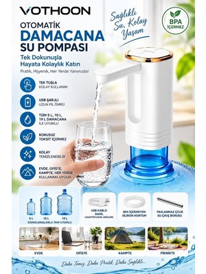 Hace Bazaar Şarjlı Taşınabilir Otomatik Damacana Su Pompası Katlanabılır Tasarım 800 Mah Bataryalı