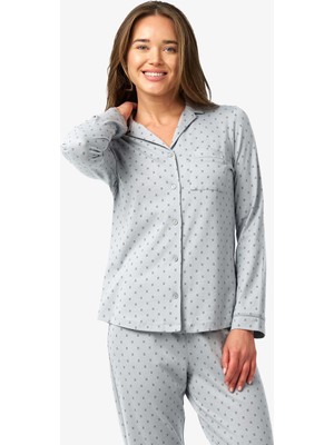 Blackspade Kadın Uzun Kollu Önden Düğmeli Gri Pijama Takımı C7T0N225