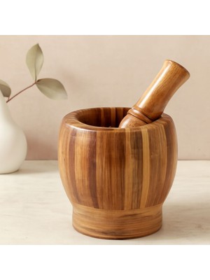 Hace Bazaar Ahşap Bambu Havan (Sarımsak Dövecek) 8 cm