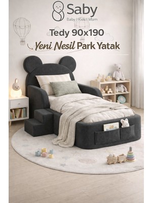 Saby Luxury Tedyy Baza ve Başlıklı Montessori Full Sünger Yatak Seti - Siyah - 70 x 130