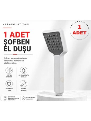 Krpy Şofben Uyumlu El Duş Başlığı 1 Adet – Elektrikli Şofben Duş Başlığı, Ihlas Uyumlu, Su Tasarruflu, Eşit Su Dağılımlı, Kolay Montajlı Banyo Duş Başlığı