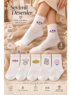 Footmania Kadın Sevimli Desenler 5 Çift Kolej Çorap Seti