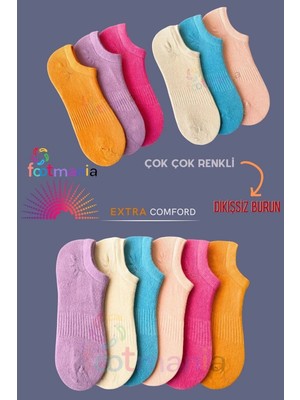 Footmania 6 '' Çift  Kadın Çok Renkli Sneakers Çorap Seti (Yüksek Pamuk)