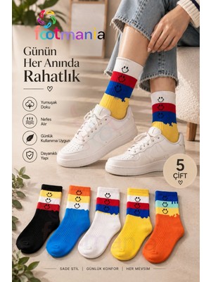 Footmania Unisex Çok Renkli Eğlenceli Kolej Çorap Seti 5 Çift