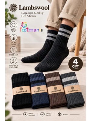 Footmania 4 Çift Erkek Orjinal Jakarlı Yün Erkek Soket Lambswool Çorap