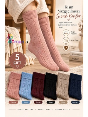 Footmania Kadın 5 Çift Örgü Desenli Sonbahar ve Kışlık Çorap Seti (Extra Yumuşak)