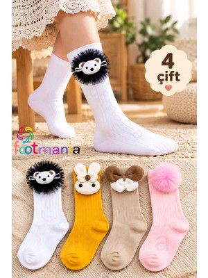 Footmania Sevimli Aksesuarlı Çocuk Çorap Seti 4 Çift (Extra Yumuşak)