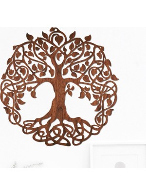 Tr Hayat Ağacı Ceviz Doğal Ahşap Kaplama Duvar Dekoru, Tree Of Life Duvar Tablosu, Zen ve Yoga O