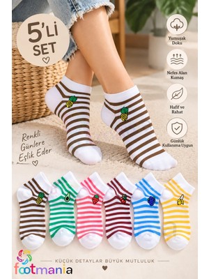 Footmania 5” Çift Kadın Nakışlı Meyve Desenli Çorap Seti (Extra Soft)