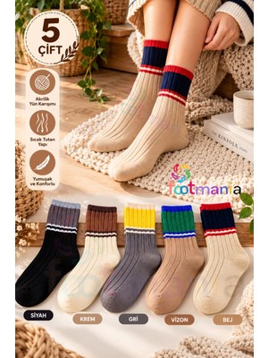 Footmania 5 "li Kışlık Kadın Yün’lü Uyku Çorabı Renkli Soket Soft Touch FOOTRENKLI1223