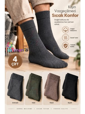 Footmania 4 Çift Kışlık Orjinal Yün Lambswool Çorap