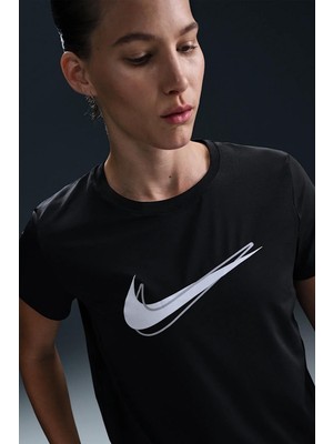 Nike Dri Fit One Swoosh Womens Running Ss Tee Kadın Koşu Antreman Tişörtü Siyah