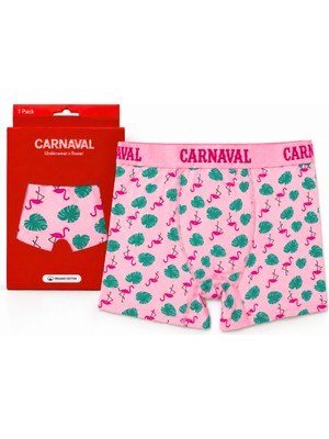 Carnaval Socks Flamingo Desenli Erkek Boxer Pamuklu Likralı Parlak Lastikli Kutulu Pembe