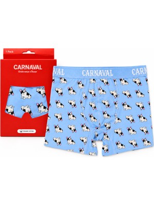 Carnaval Socks French Bulldog Köpek Desenli Erkek Boxer Pamuklu Likralı Parlak Lastikli Kutulu Açık Mavi