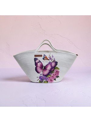 Hülya Craft Beyaz Kelebekbaskılı Kordoniptenplajçantası