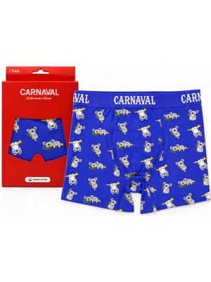 Carnaval Socks Koala Desenli Erkek Boxer Pamuklu Likralı Parlak Lastikli Kutulu Saks Mavi