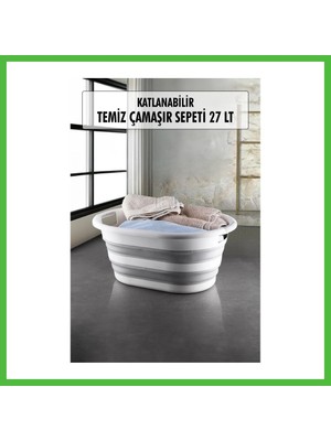 Bezos Katlanabilir Silikon Çamaşır Sepeti & Akordiyon Katlanır Sepet 27 Lt Arz