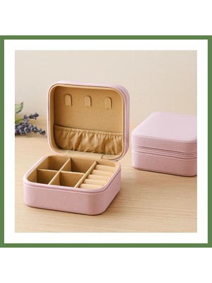 Bezos Mini Fermuarlı Takı Kutusu 10X10X5 cm - Suni Deri, 4 Bölmeli HB006