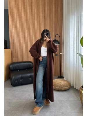 Miss Beyoğlu Qstella Premium Uzun Yumuşak Hırka - Şal Yaka Triko