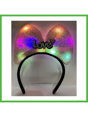 Bezos LED Işıklı 3 Farklı Fonksiyonda Yanan Gümüş Love Yazılı Toz Pembe Fiyonk Taç 20X17 cm Arz