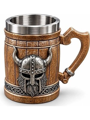 MiraLive Viking Miğferi Figürlü 3D Kabartmalı Paslanmaz Çelik Kupa Bardak ALK6545