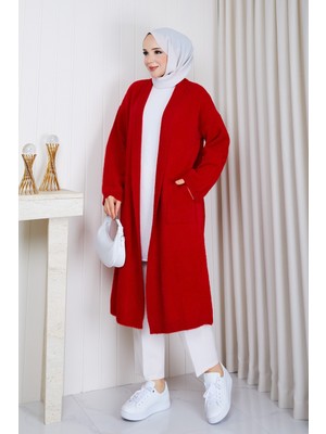 Pamuk Butik Kadın Yumuşak Dokulu Şal Yaka Cepli Triko Hırka -PMK630