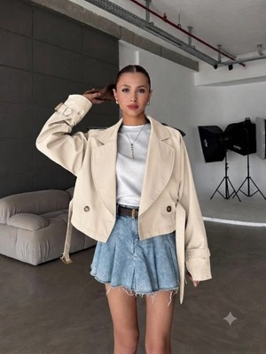 Miss Beyoğlu Kemerli Kırpık Trençkot - Su Iticili Özel Üretim Premium Trench
