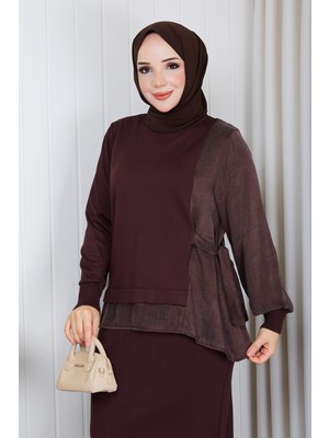 Pamuk Butik Kadın Kuşaklı Ipek Kupra Detaylı Merserize Ikili Triko Takım -PMK628