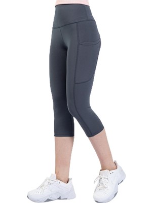 Tr Snc Kadın Yüksek Bel Kapri Yoga Tayt, Polyester Spandeks, Toparlayıcı Özellikli, Cepli, Siya