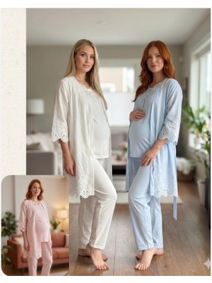 Bone Club Fistolu Vual Penye Hamile Lohusa 3 Lü Pijama Sabahlık Tk