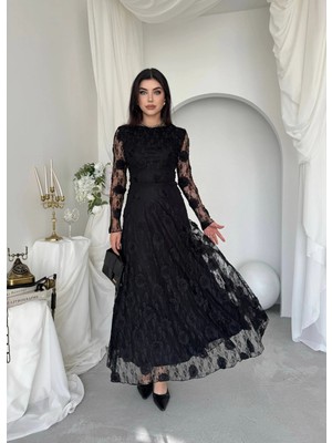 Miss Beyoğlu Gernu Çiçek Detaylı Dantel Elbise – Zarif Abiye & Parti Elbisesi