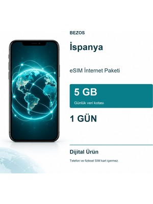 Ispanya Esım Internet Paketi Günlük 5 GB 1 Gün