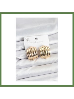 Bezos Vintage Model 316L Çelik Gold Renk Kadın Küpe HB006