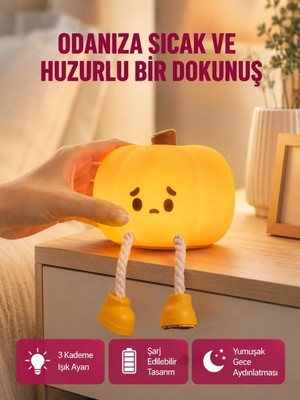 MiraLive Dekoratif Pumpkin Gece Lambası Şarjlı Dokunmatik LED Işık Yeni Nesil