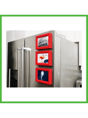 Bezos 3D Baskı 3lü Magnet Fotoğraf Çerçevesi Seti - Buzdolabı Için Mini Manyetik Resim Çerçevesi, Dekoratif Magnet-Kırmızı Arz