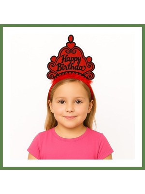 Bezos Kırmızı Happy Birthday Prenses Tacı ? Doğum Günü Taç Aksesuarı HB006