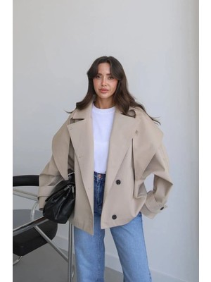 Miss Beyoğlu Oversize Kısa Ceket - Geniş Yakalı Kadın Günlük Ceket Modelleri