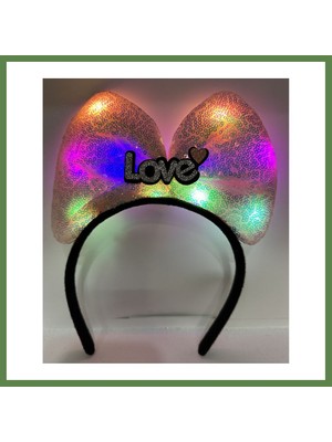 Bezos LED Işıklı 3 Farklı Fonksiyonda Yanan Gümüş Love Yazılı Toz Pembe Fiyonk Taç 20X17 cm HB006