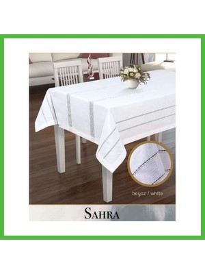 Bezos Sahra Model Beyaz 160X220 cm Polyester Ajurlu Keten Masa Örtüsü Tablecloth Arz