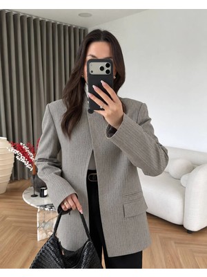 Miss Beyoğlu Dik Yaka Tek Düğmeli Blazer Ceket - Şık Kadın Blazer Modelleri