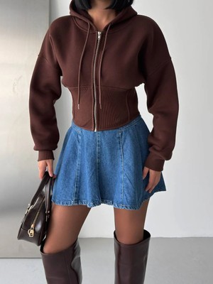 Miss Beyoğlu Korseli Fermuarlı Crop Sweat