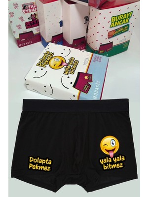 Modacix Eğenceli Dolapta Pekmez Boxer Siyah Özel Tasarım Kutulu