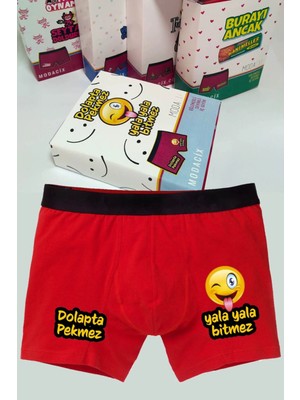 Modacix Eğenceli Dolapta Pekmez Boxer Kırmızı Özel Tasarım Kutulu