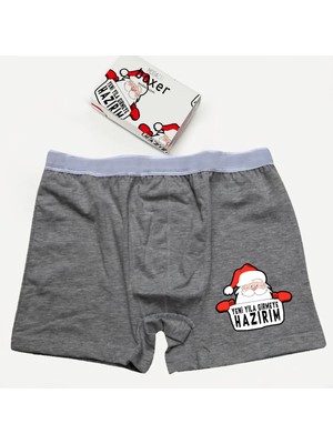 Modacix Erkek Hediye Gri Yeni Yıla Girmeye Hazırım Eğlenceli Komik Boxer Tasarım Kutulu